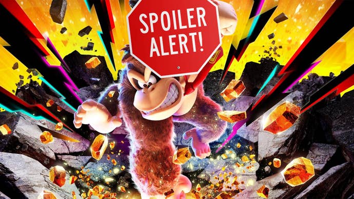 Donkey Kong Bananza with a spoiler alert image.