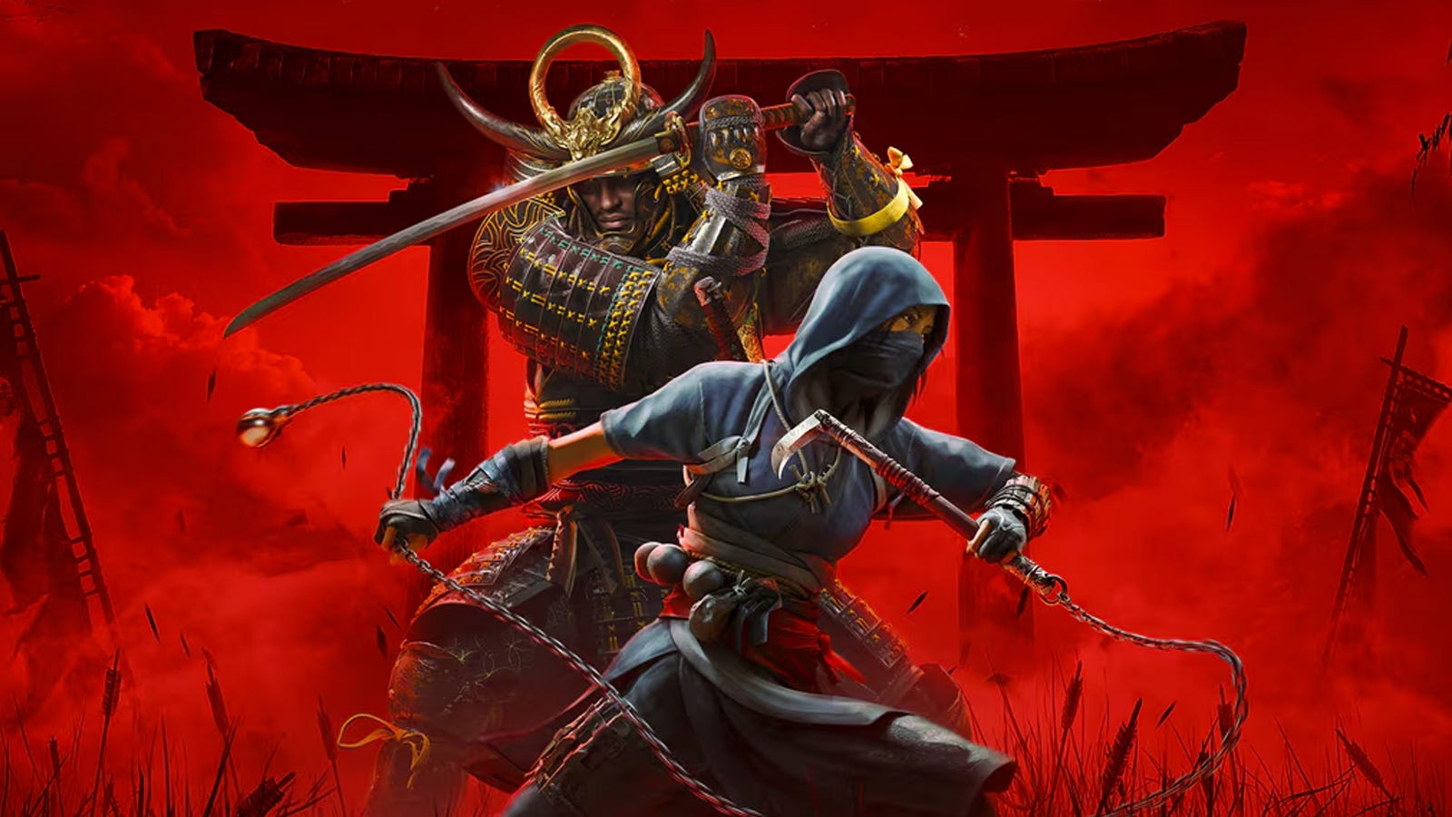Assassin's Creed Shadows artwork showing Yasuke and Naoe.
