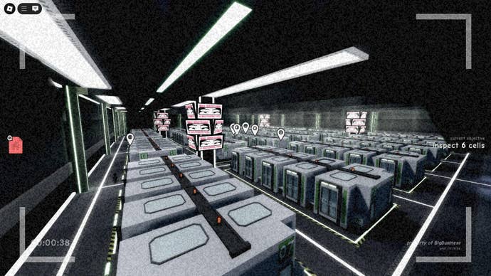 The player, who is currently a drone, looks at various cells in Roblox’s Untitled Tag Game