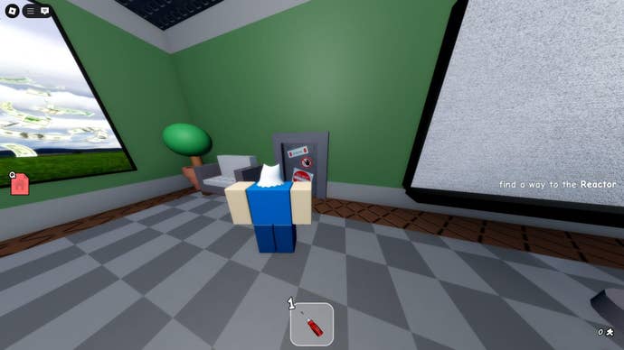 The player looks towards a vent in the break room of a facility in Roblox’s Untitled Tag Game