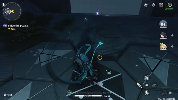 Jiyan just after diving while attacking a tile in the Perspective Bender area in Wuthering Waves.