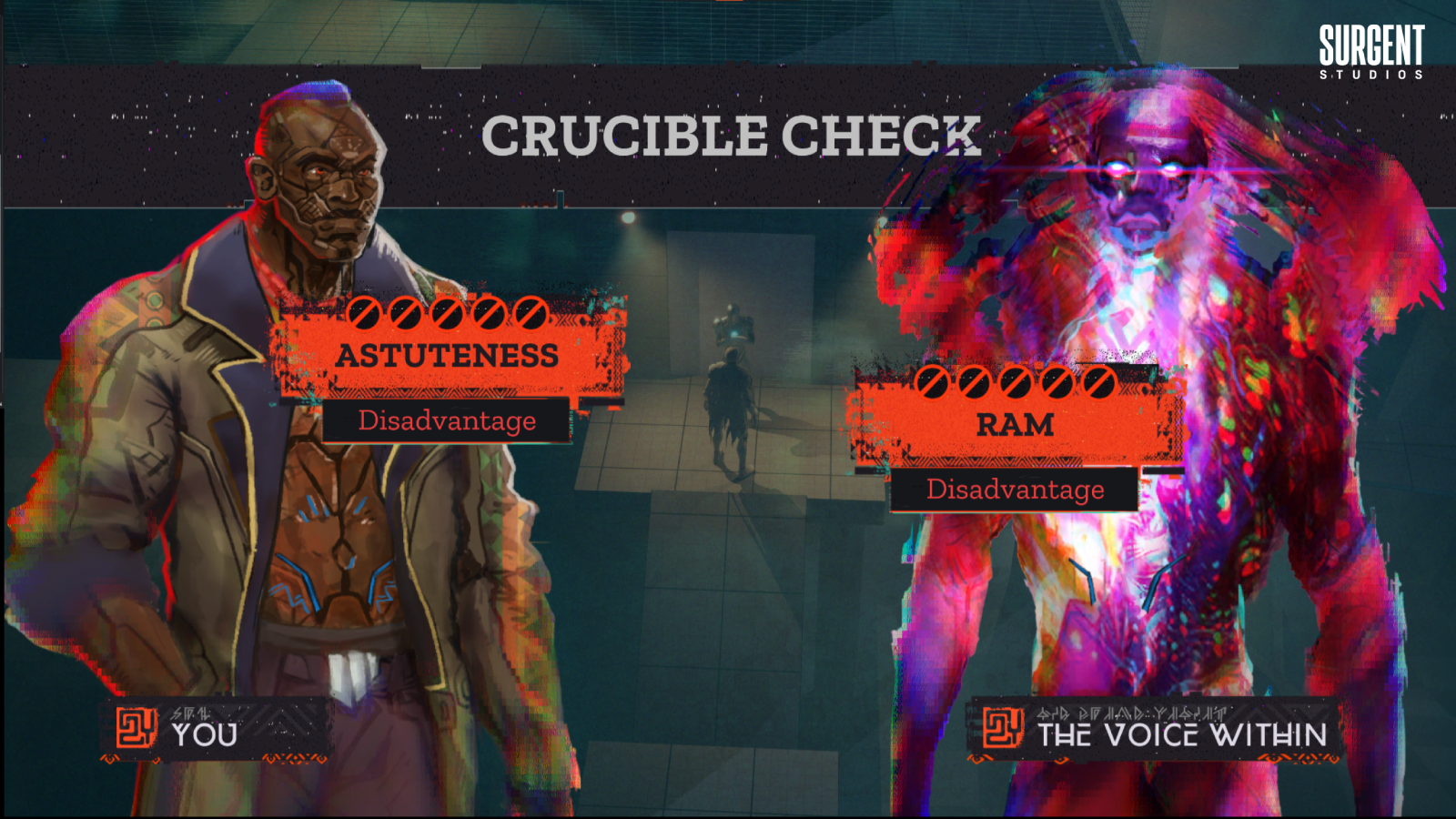 Concept art for Project Uso showing two characters side by side initiating a &ldquo;Crucible Check&rdquo;