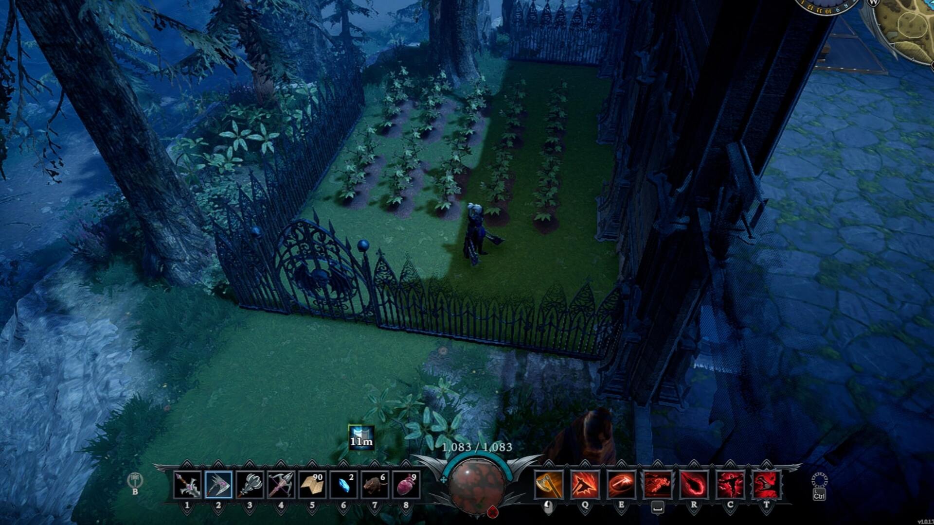 The player stands beside some Cotton crops in the garden outside their castle in V Rising - 3