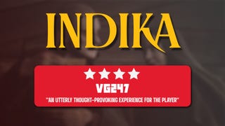 The Indika logo is shown above a four-star review score for the game, with Ilya and Indika blurred in the background
