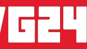 logo for website VG247 in white on red background