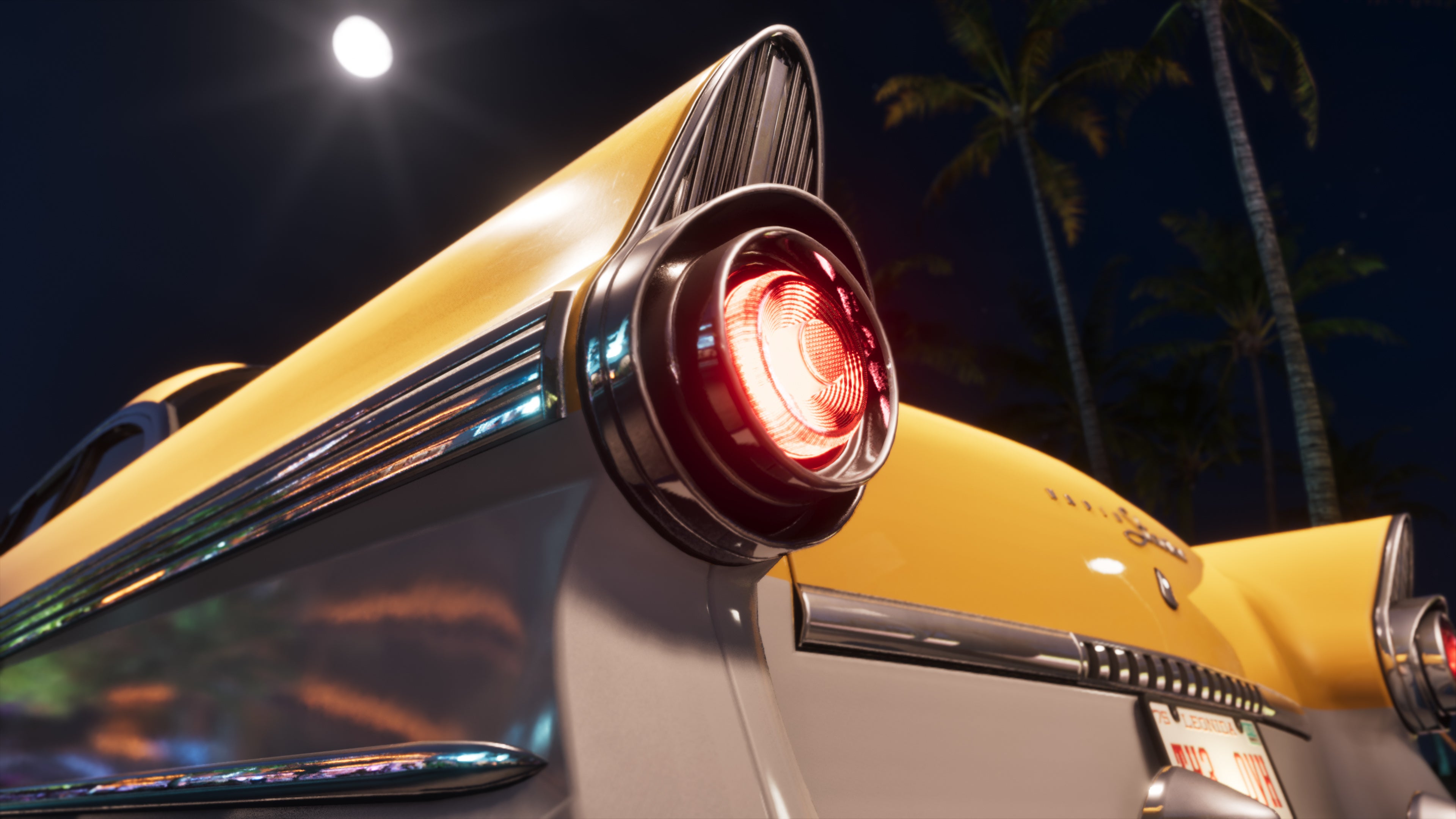 Official GTA 6 image showing the Vapid Stanier from the rear below, focusing on the red tail light