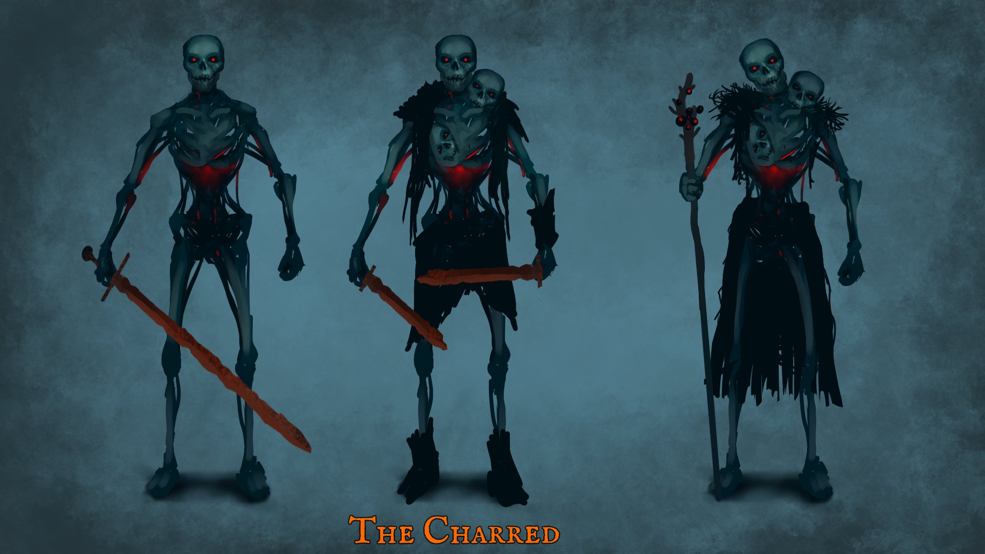 Concept art for 'The Charred' enemies in Valheim's Ashlands update - 3