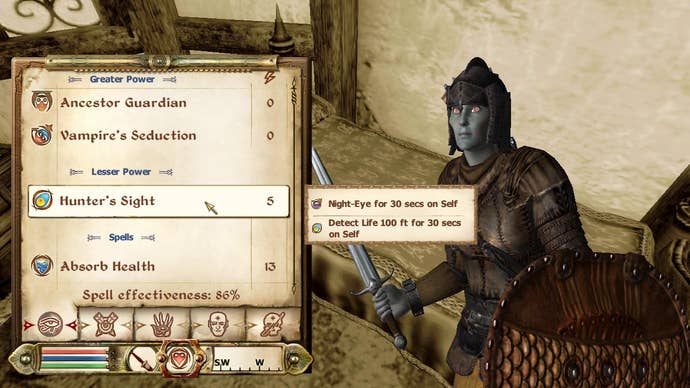 Hunter’s Sight vampire ability details in Oblivion.