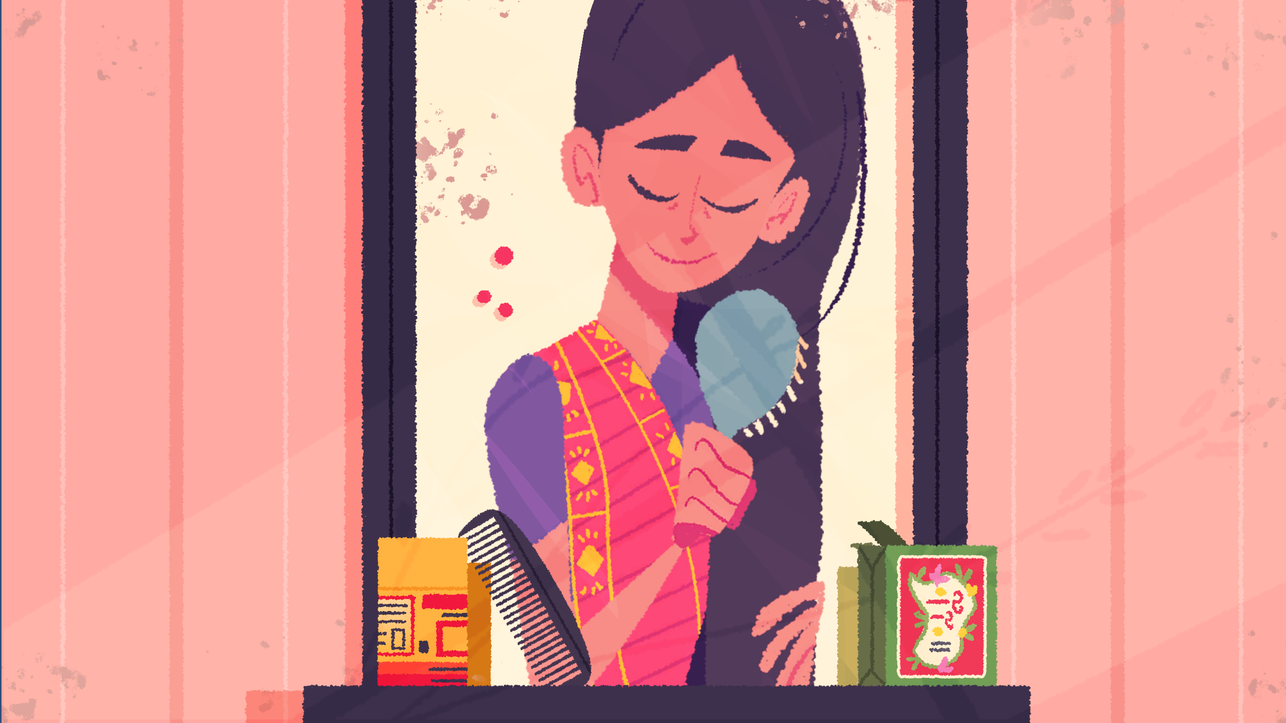 Venba combs her hair in the mirror looking content in Venba