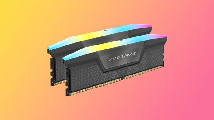 corsair vengeance rgb ddr5 ram lighting up on a coloured background