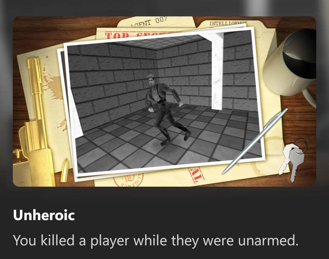 Victoria's GoldenEye 007 Xbox achievement 'Unheroic' meaning she killed someone when they were unarmed while playing the multiplayer