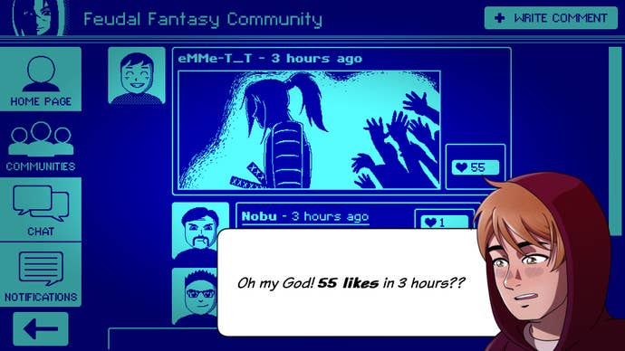 Emmett comments on the number of likes his fan art has received in Videoverse