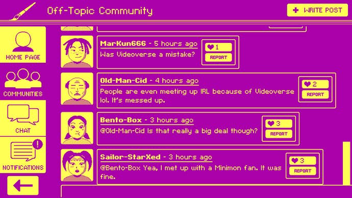 The Off Topic community page in Videoverse