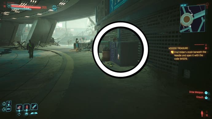 first person view of a short locker with it circled