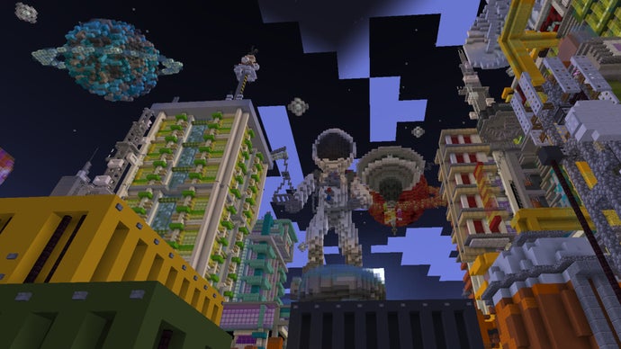 Minecraft'taki Vortex sunucusu, tamamen bloklardan yapılmış bir astronot heykeline ev sahipliği yapıyor.