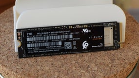 The WD Black SN8100 SSD, propped up on its side.