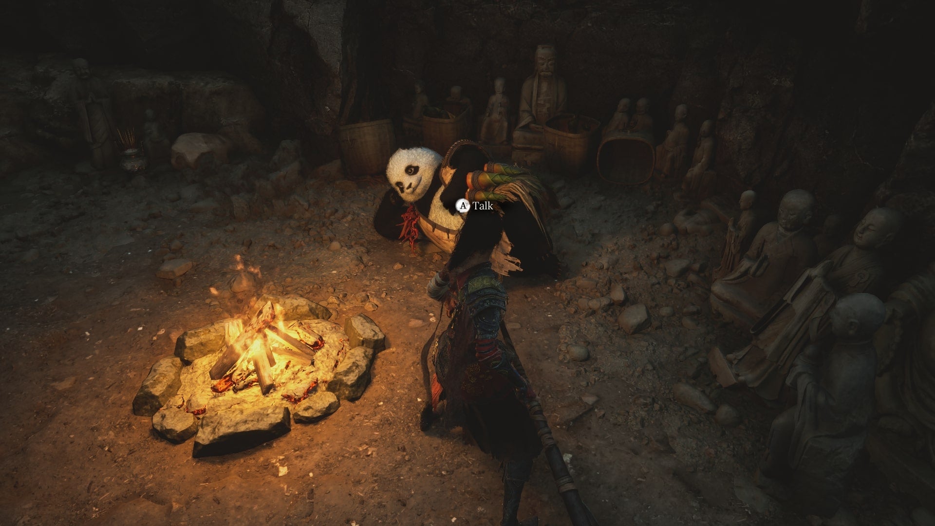 Wuchang looks at the Panda in WUCHANG: Fallen Feathers - 1