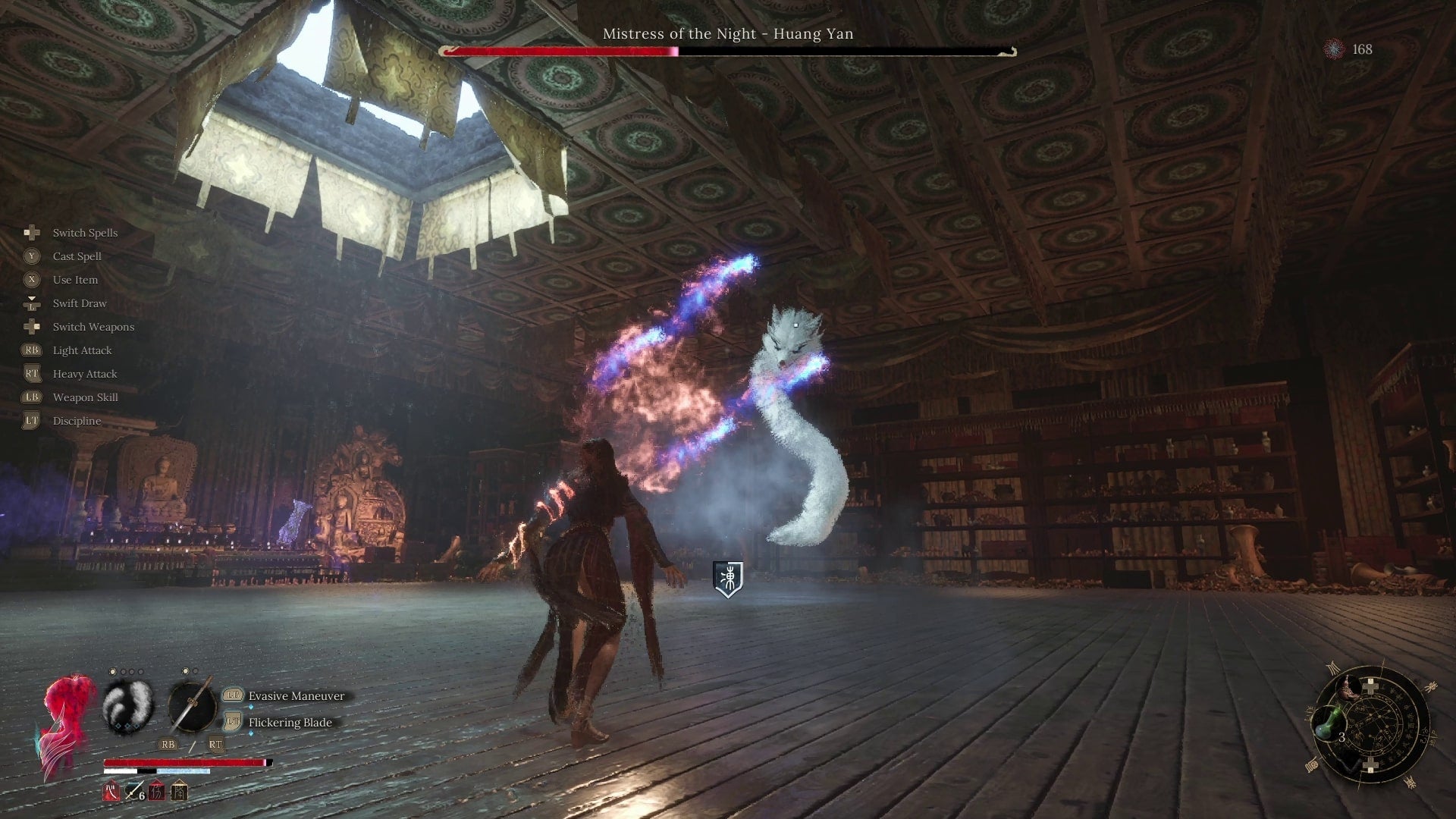 The player fights against Mistress of the Night, Huang Yan in Snowpeak Palace in WUCHANG: Fallen Feathers - 4