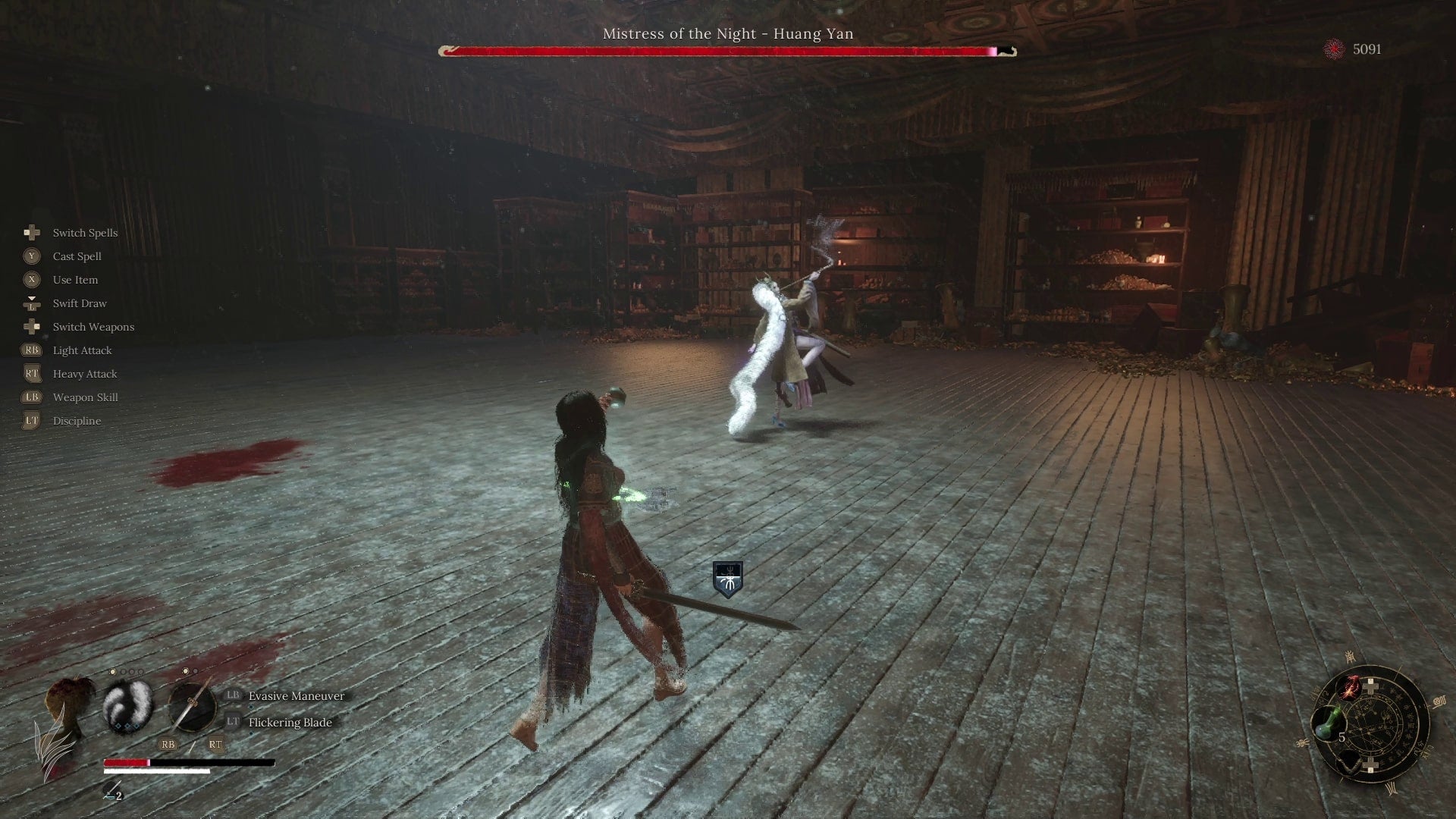 The player fights against Mistress of the Night, Huang Yan in Snowpeak Palace in WUCHANG: Fallen Feathers - 3