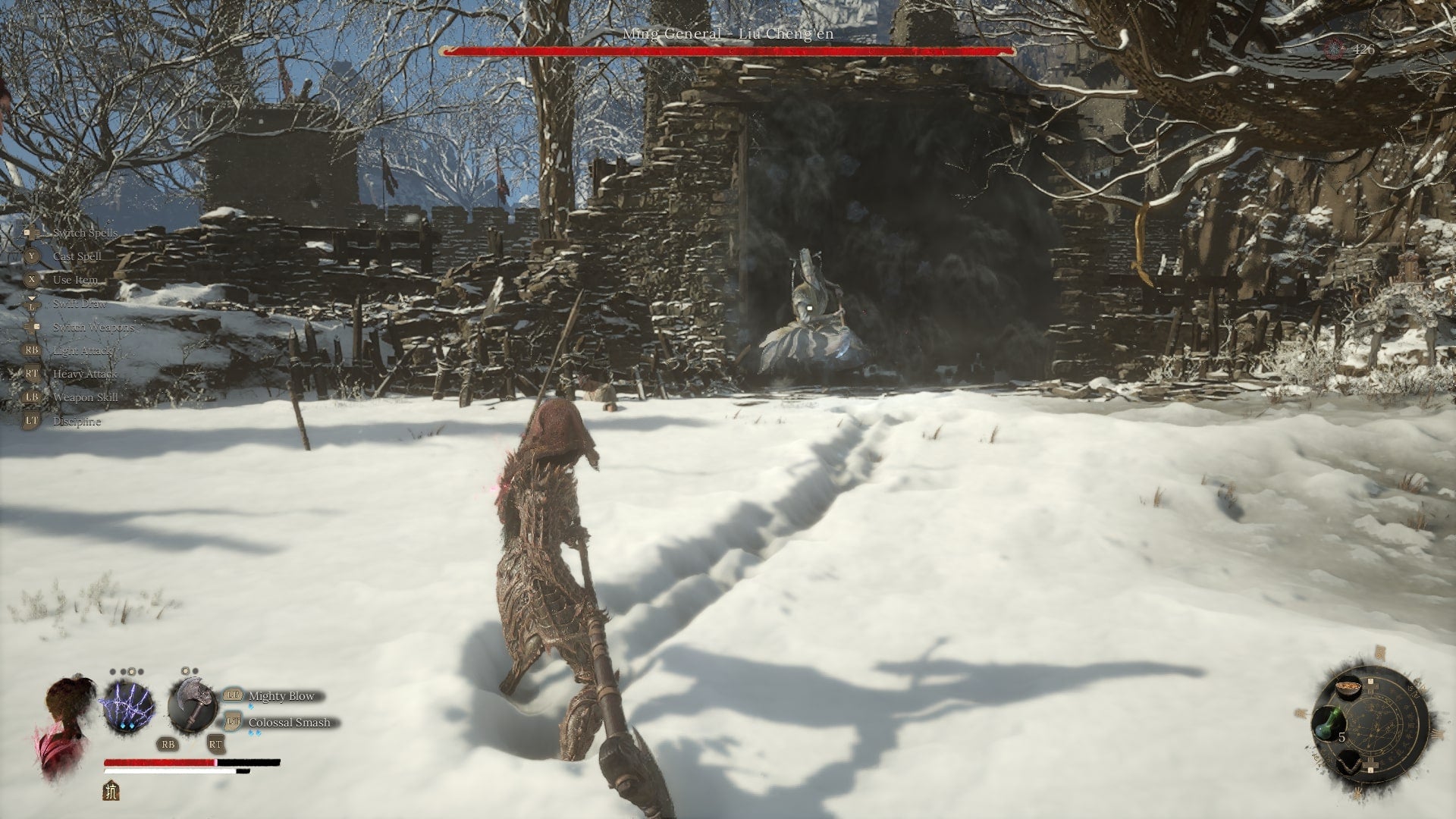 The player faces Ming General, Liu Cheng'en in Snowpeak Pass in WUCHANG: Fallen Feathers - 3