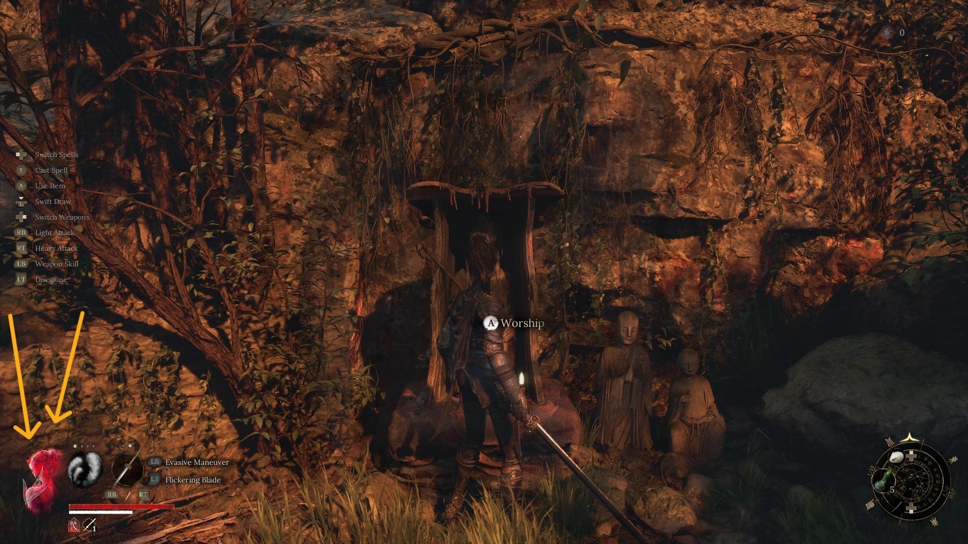 The Madness meter is labelled with two yellow arrows in WUCHANG: Fallen Feathers - 7