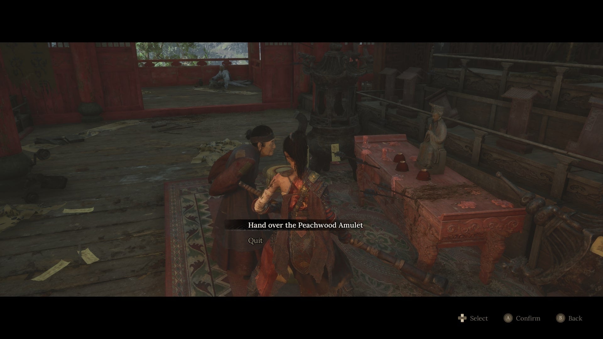 Wuchang speaks to Qiao Ying about the Peachwood Amulet in Shu Sanctum in WUCHANG Fallen Feathers - 3