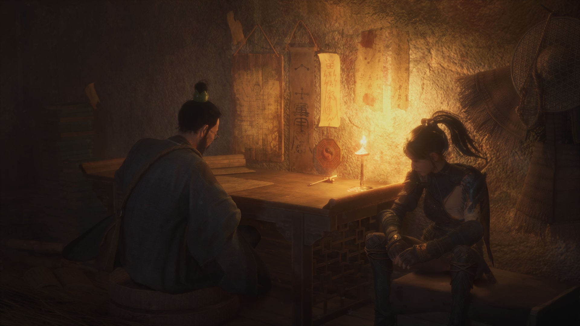 Wuchang can be seen speaking to an NPC at the Reverent Temple in WUCHANG: Fallen Feathers - 1