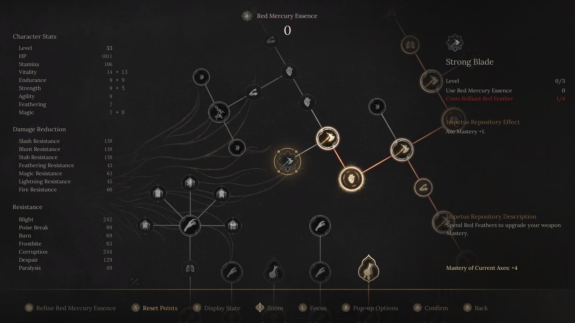 A weapon level Node for the Axe is shown in the Impetus Repository in WUCHANG: Fallen Feathers - 3