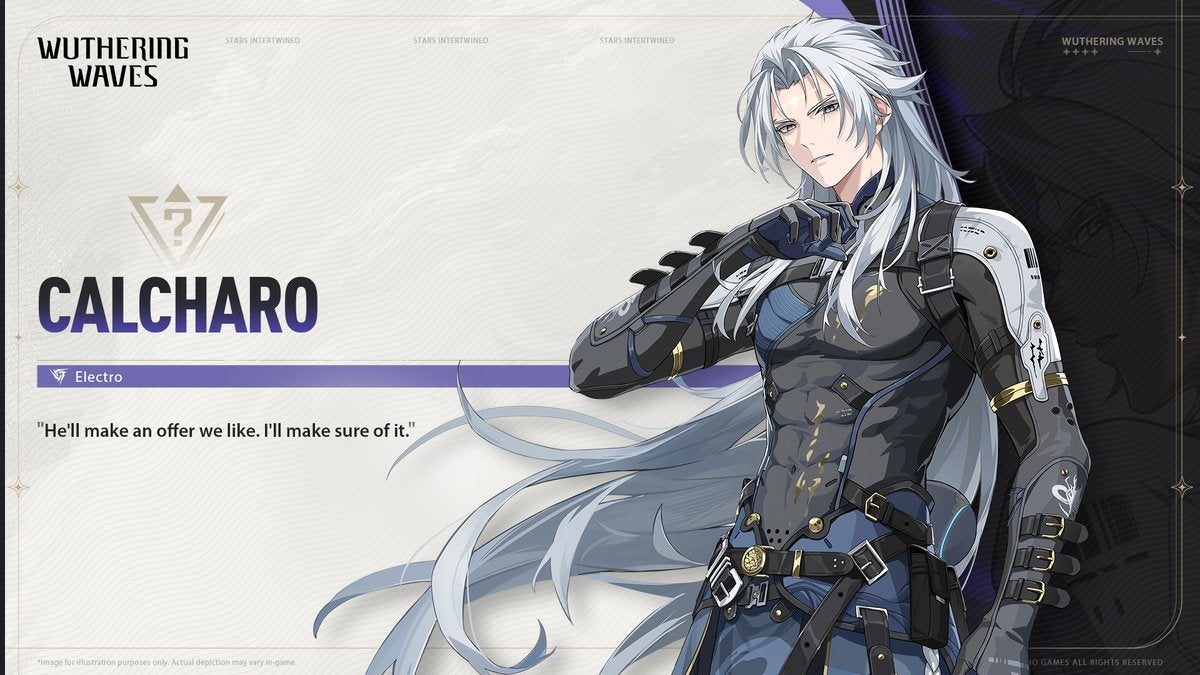 A character card for Wuthering Waves' Calcharo is shown