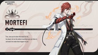 A character card for Wuthering Waves' Mortefi is shown