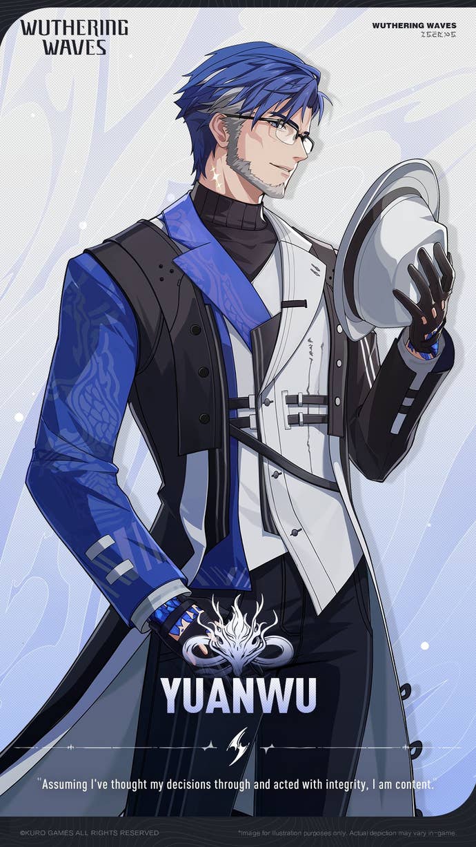 A character card for Wuthering Waves' Yuanwu is shown