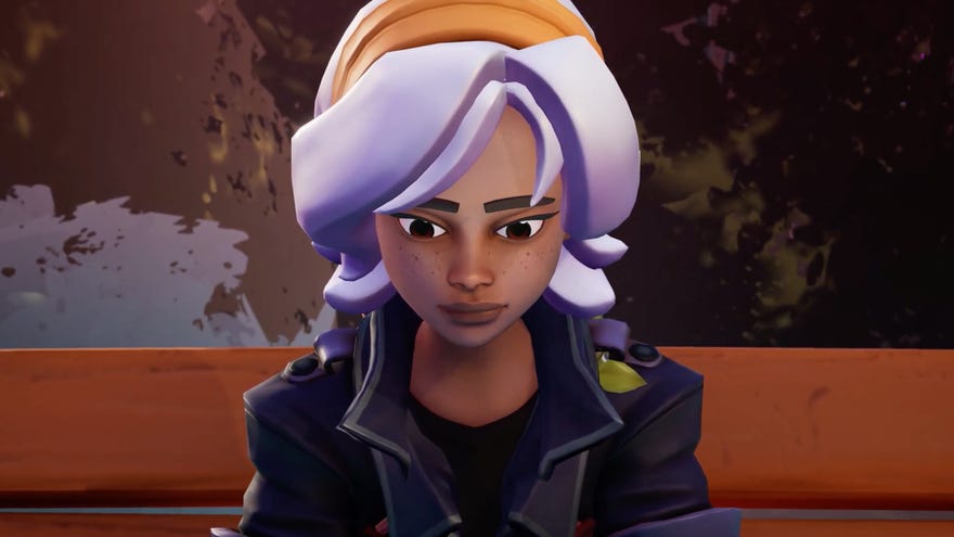 Alta sits on a bench and stares at the ground in a screenshot from Wanderstop’s debut trailer.