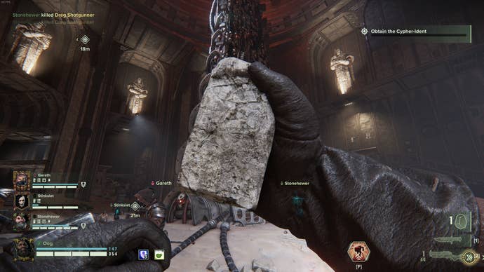 Admiring the Ogryn’s big friendly rock in Darktide.