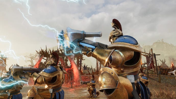 Stormcast Eternals fire arrows in battle in  Warhammer Age Of Sigmar: Realms Of Ruin