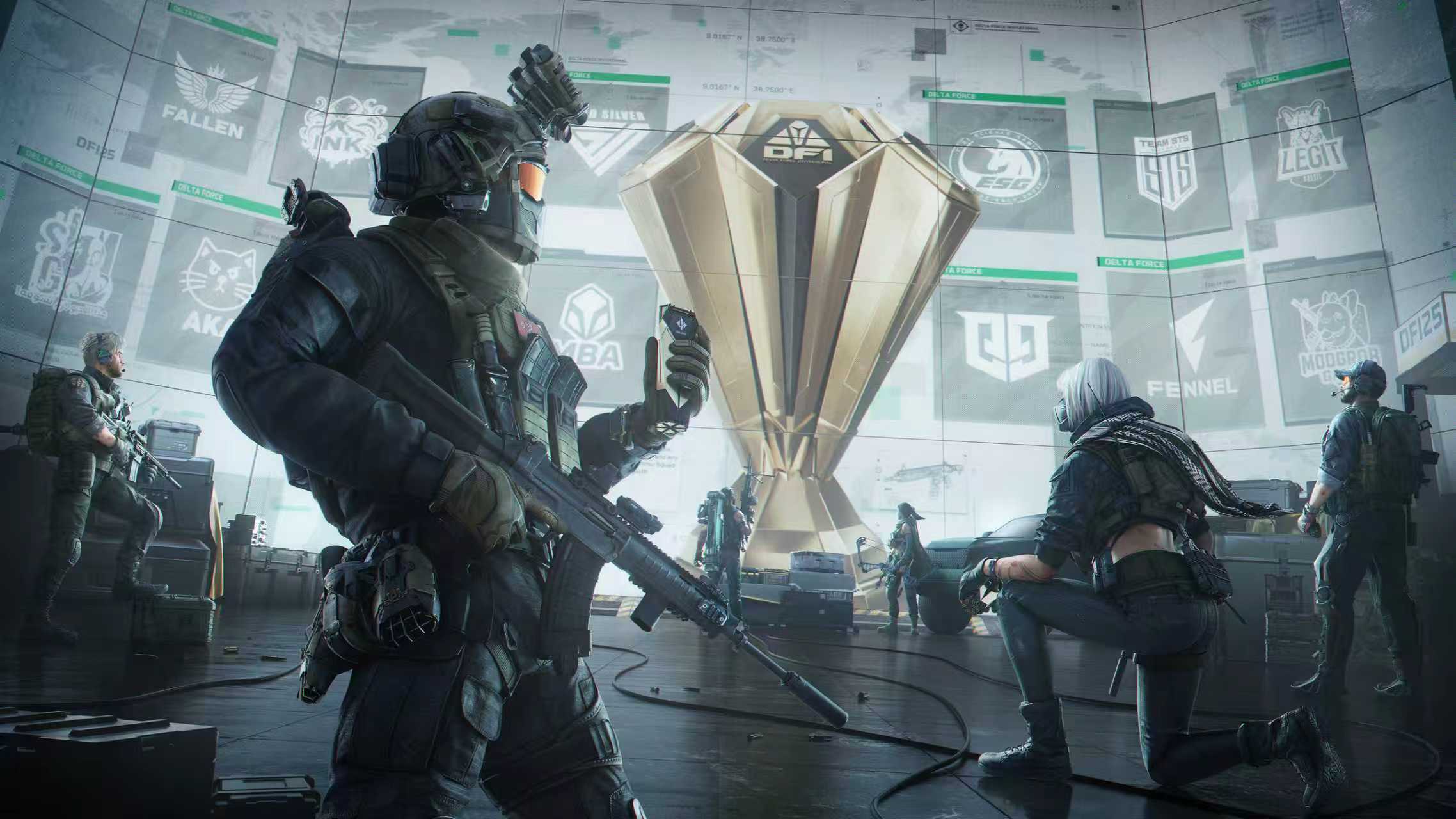 Delta Force competition showing soldiers and a trophy.