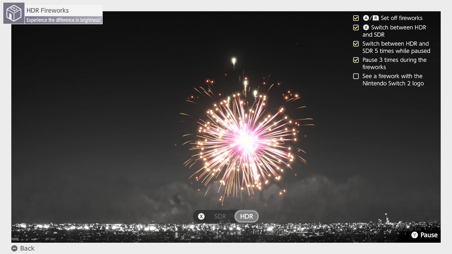 Fireworks demonstrating HDR in Welcome Tour.