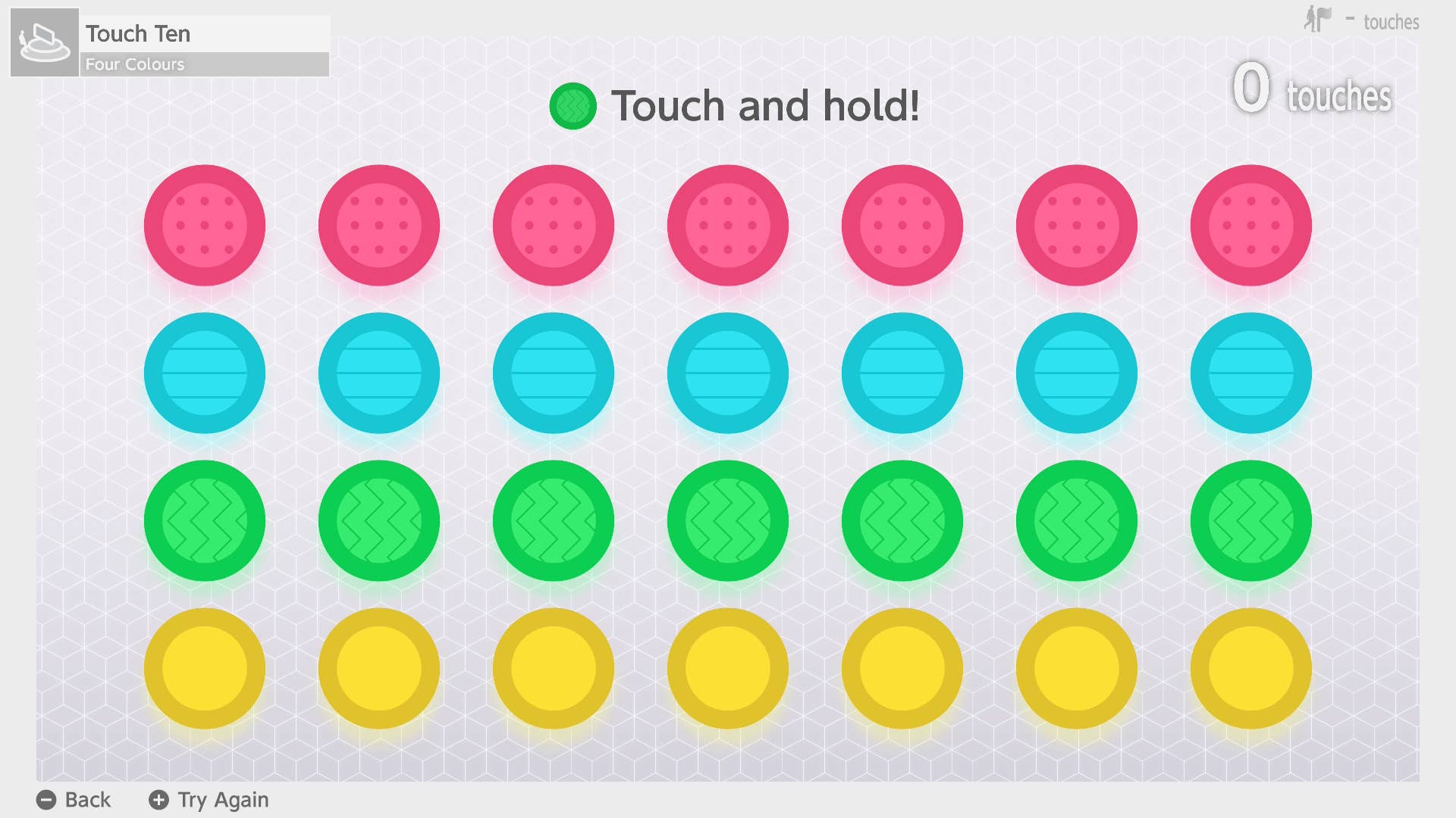 A dexterity challenge in Welcome Tour made of coloured circles.
