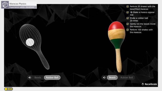 Une démo de Joy-Con dans Welcome Tour impliquant des maracas.