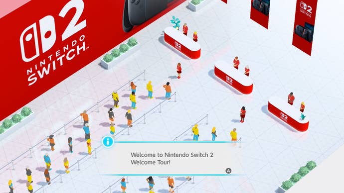 Des personnages font la queue pour entrer dans Welcome Tour.