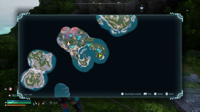 A map showing the location of a Dinossom in Palworld.