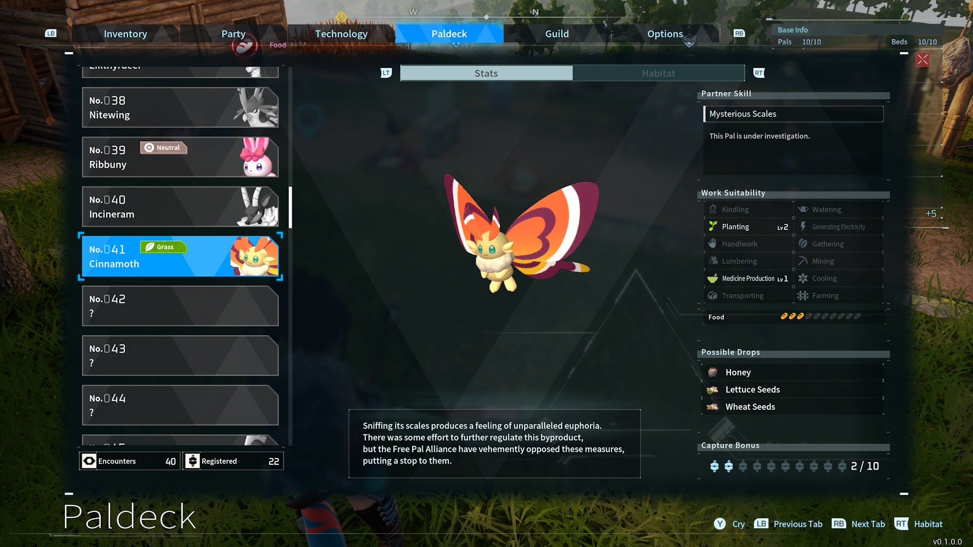 The Paldeck entry for Cinnamoth. The creature looks like a cute version of a butterfly.