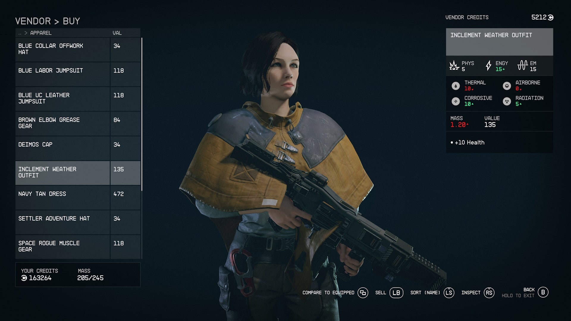 menu of jemison mercantile vendor stock with a poncho item of clothing displayed on a female character in the middle