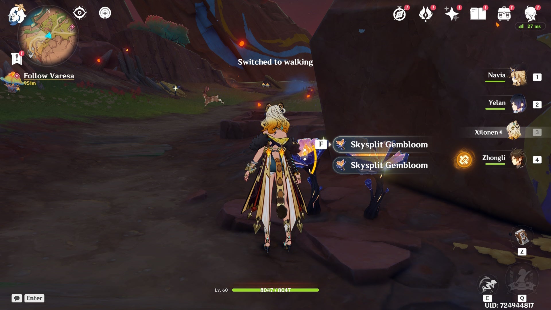 Xilonen standing beside Skysplit Gemblooms in Genshin Impact.