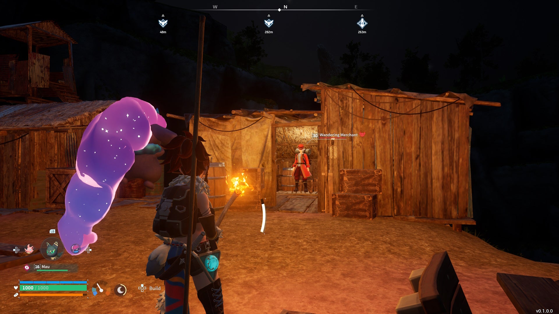 The Wandering Merchant at the Small Settlement in Palworld.