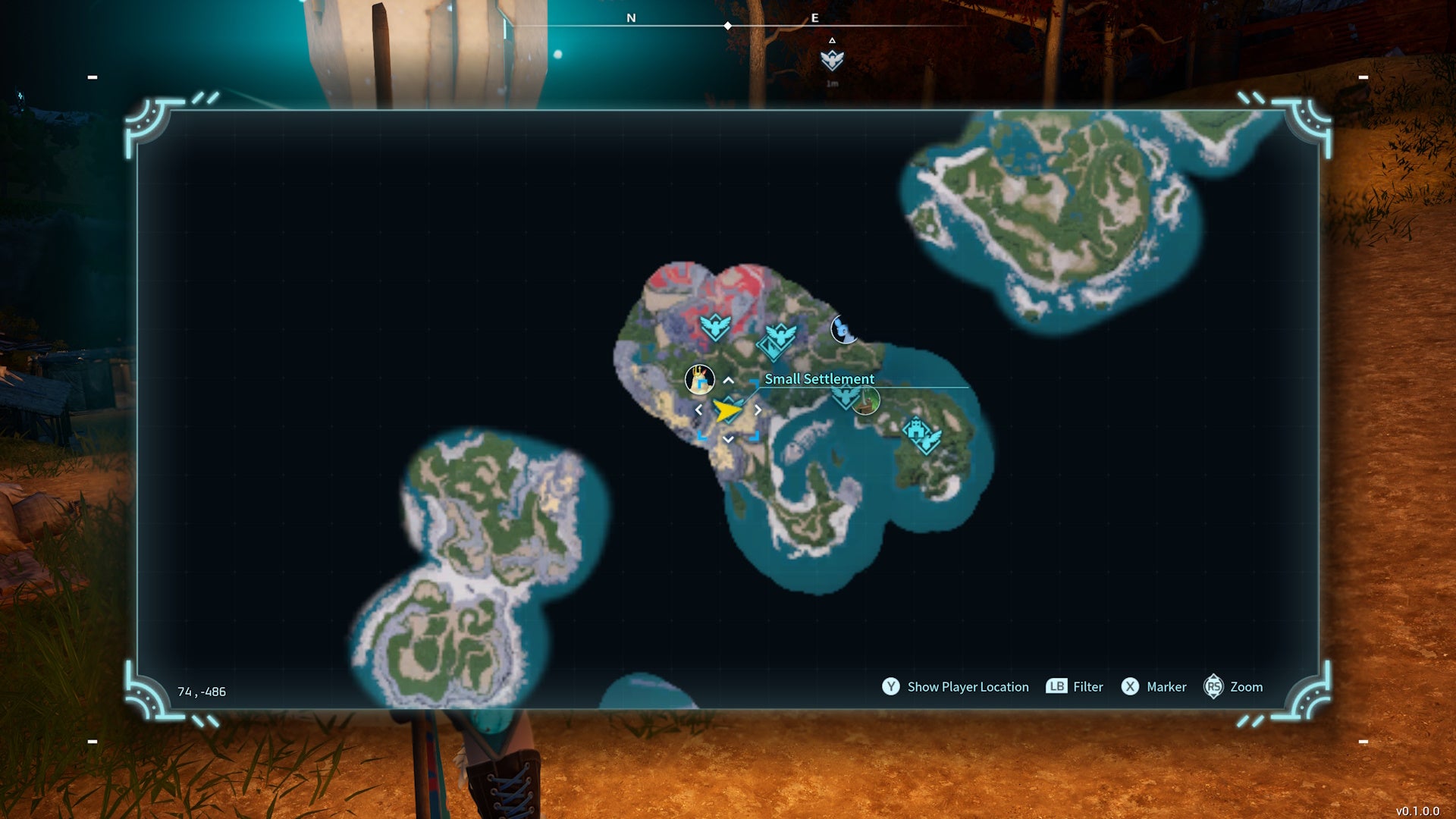 Map showing the location of the Small Settlement in Palworld.