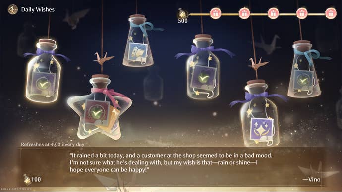 The Daily Wishes menu in Infinity Nikki showing all tasks completed.