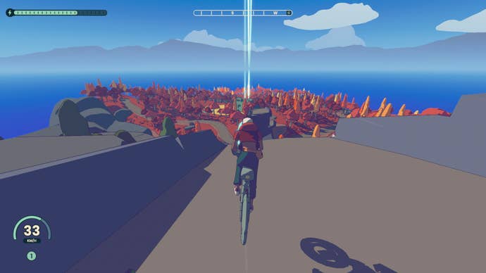 Approaching an autumn forest while cycling in Wheel World.