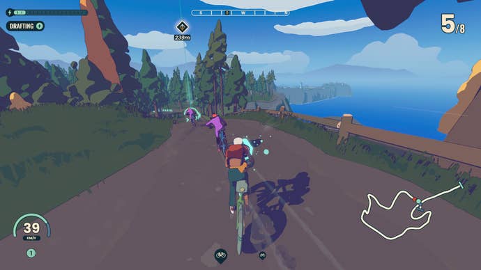 Racing towards a forest in Wheel World.