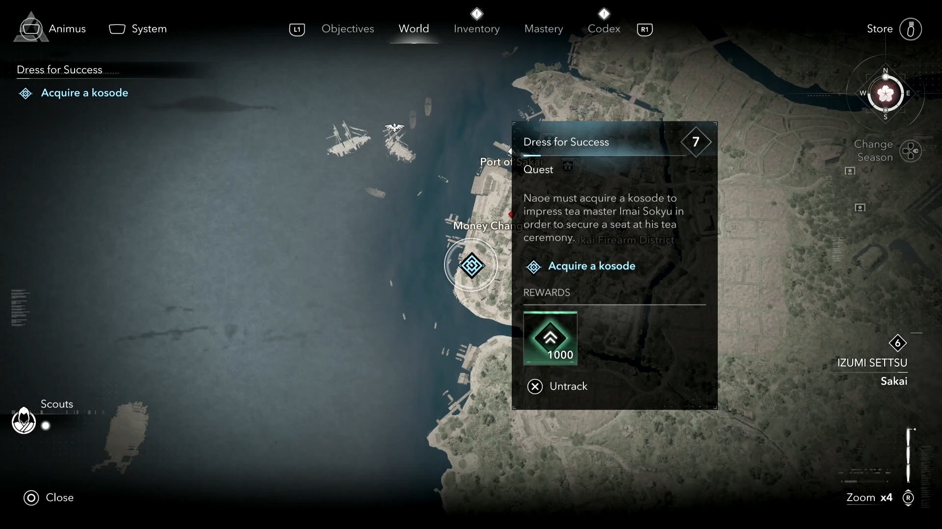 Map view of the merchant who has a kosode in Assassin&rsquo;s Creed Shadows.