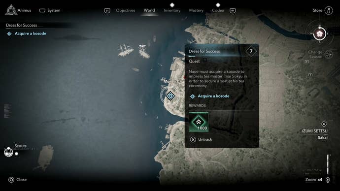 Map view of the merchant who has a kosode in Assassin’s Creed Shadows.